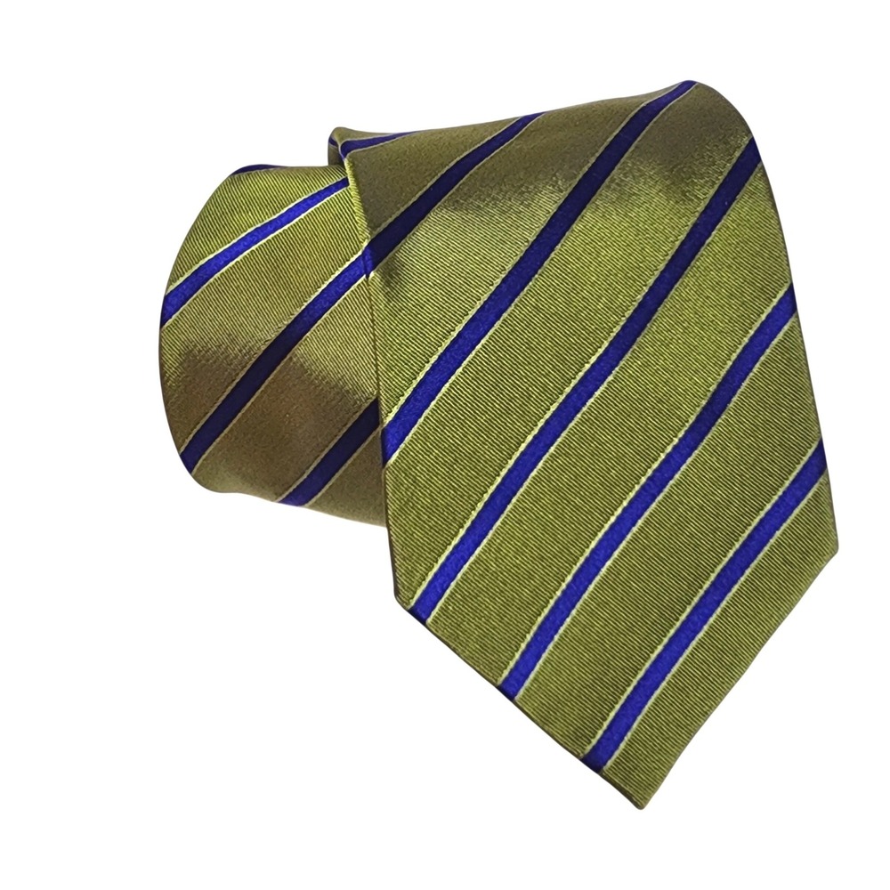 Etro Silk Tie Necktie Green Blue Striped Repp 3 5/8" Wide 60" Long Italy
